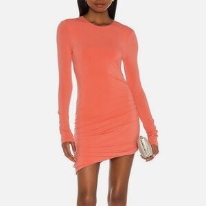 Michael Costello Vibrant Coral Long Sleeve Dress